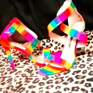 Multi rainbow strappy heel
